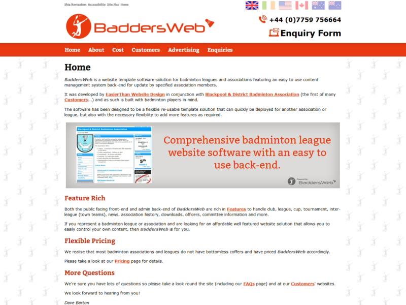 BaddersWeb Website, © EasierThan Website Design