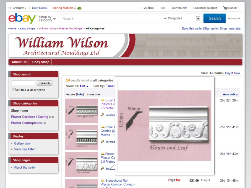 William Wilson Architectural Mouldings (eBay Shop) Website, © EasierThan Website Design
