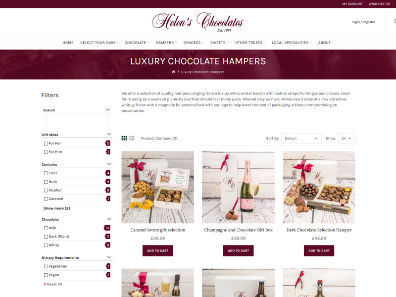 Helen's Chocolates Website, © EasierThan Website Design