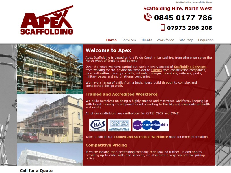 Apex Scaffolding Website, © EasierThan Website Design