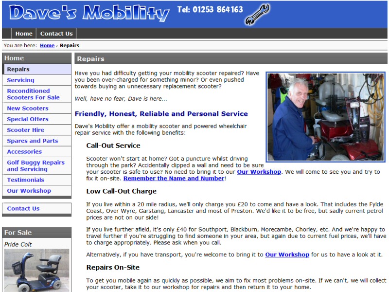 Dave's Mobility Website, © EasierThan Website Design