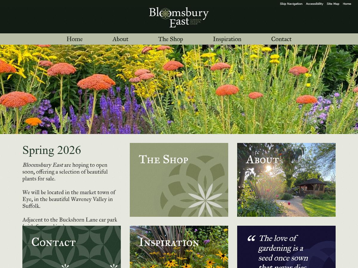 Bloomsbury East (Eye, Suffolk, United Kingdom) - Striking, quirky website for a new mini garden centre venture. - EasierThan Website Design, © 2026